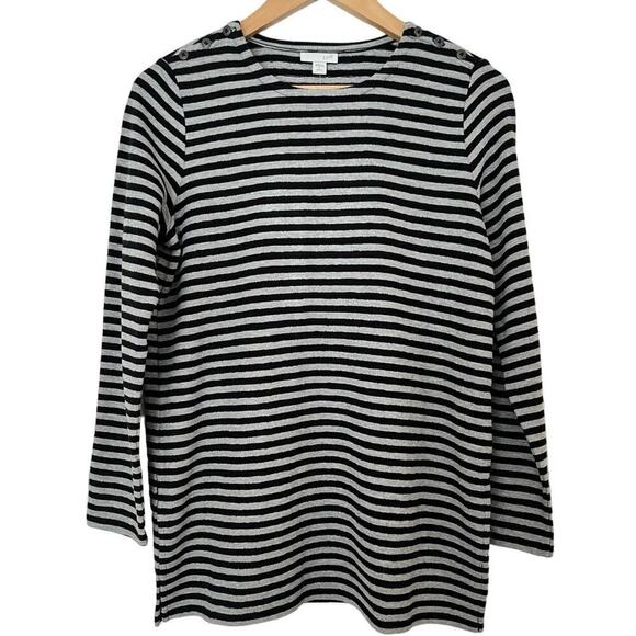 J. Jill WearEver Tunic Top Women’s Sz PS Small Black Gray Stripes NWT Travel - Picture 1 of 12